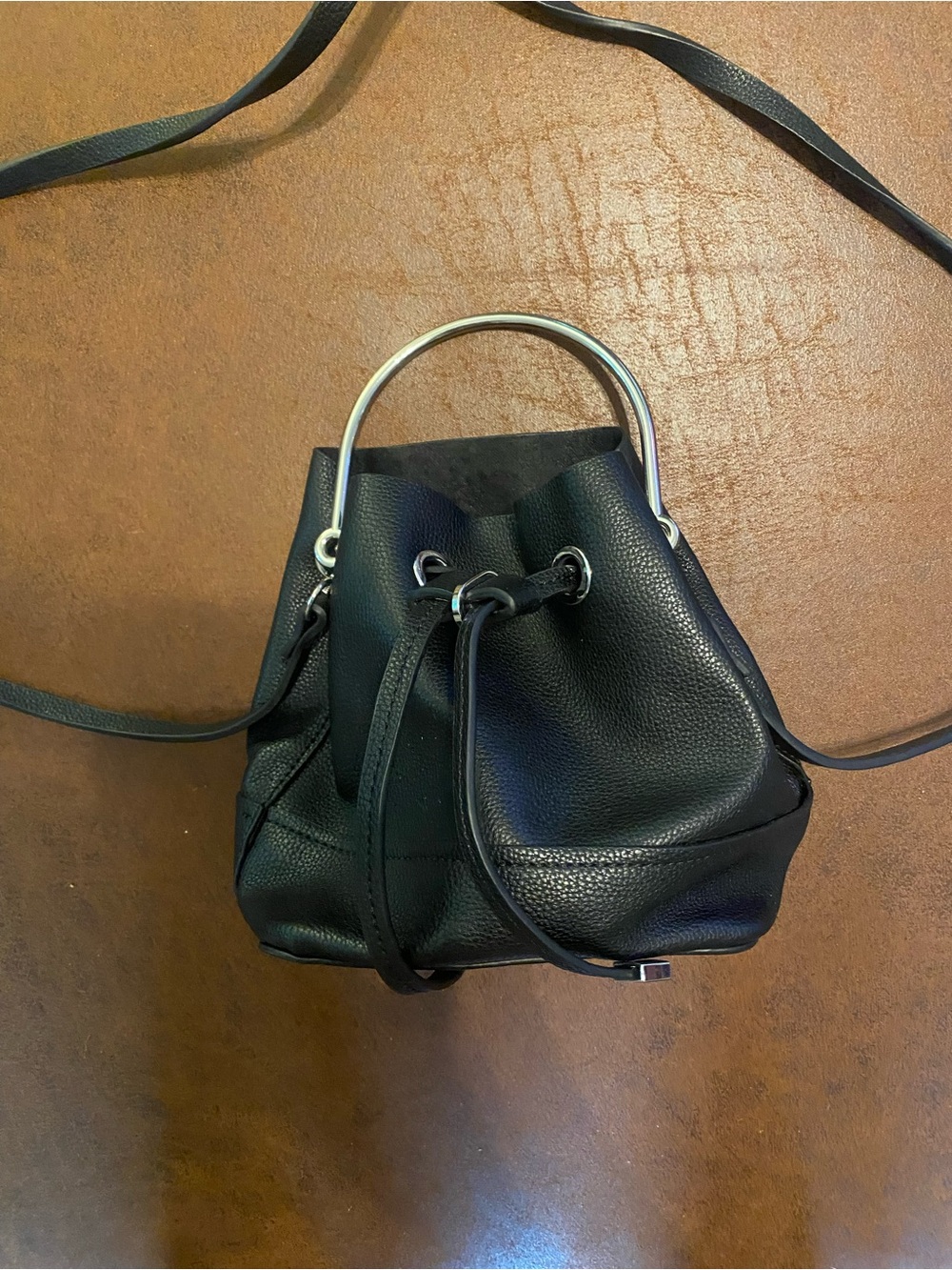 Forever 21 Black Mini Bucket Bag with Silver Handle